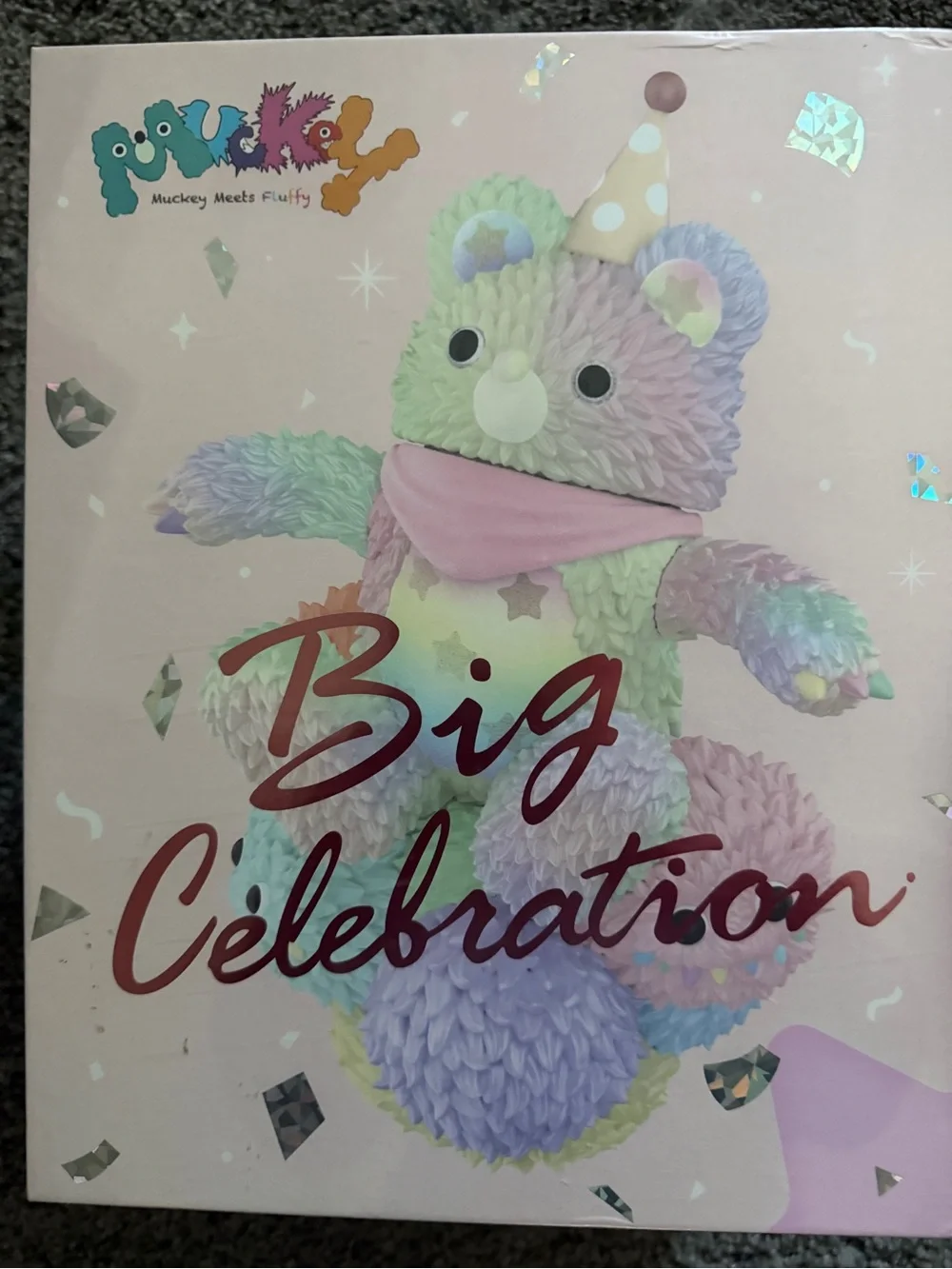 2022 400% Mucky Big Celebration Plush Party Bear - Pastel Multicolor. Sealed.